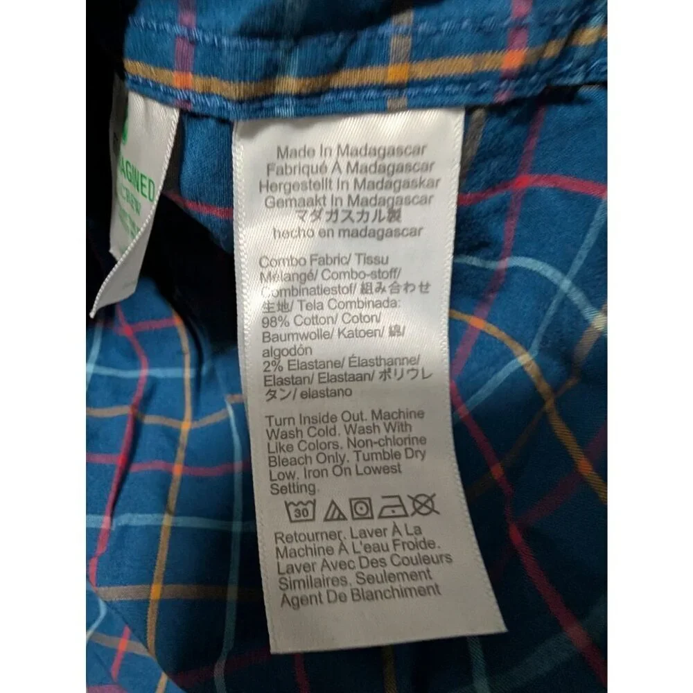 J Crew Flex Washed Slim Fit Blue Multicolor Plaid Check Button Shirt Mens Size L